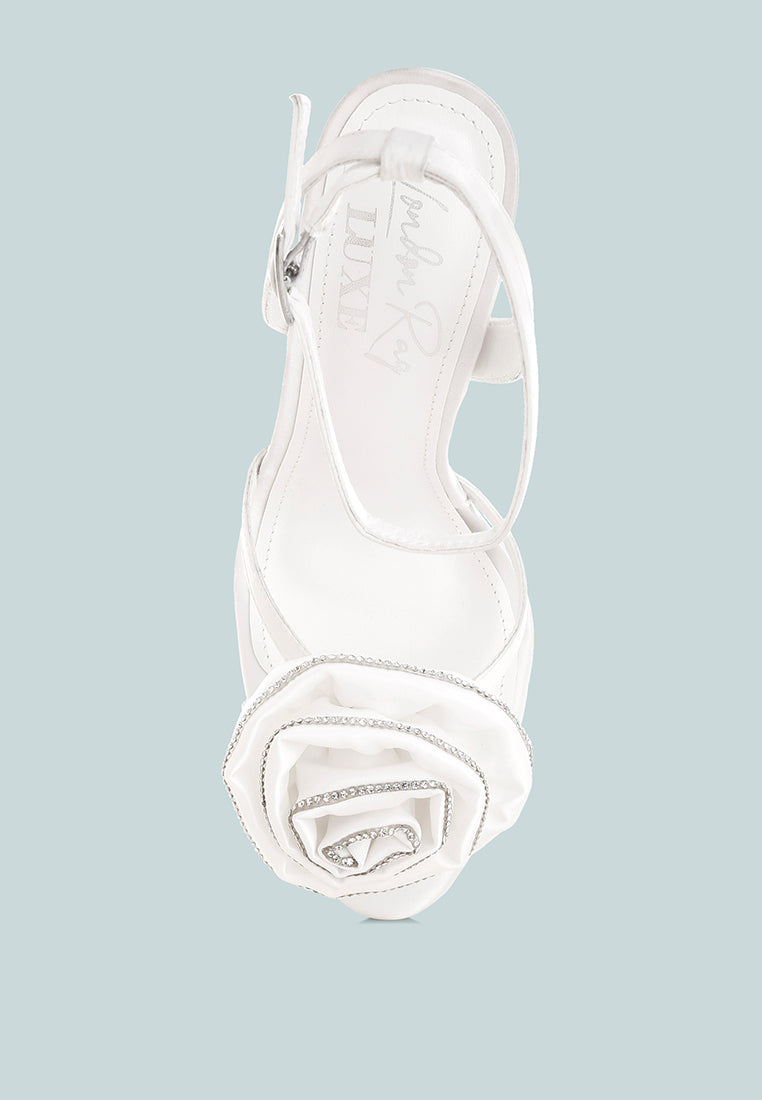 Candela Floral Rhinestone Accent Heel Sandals#color_white