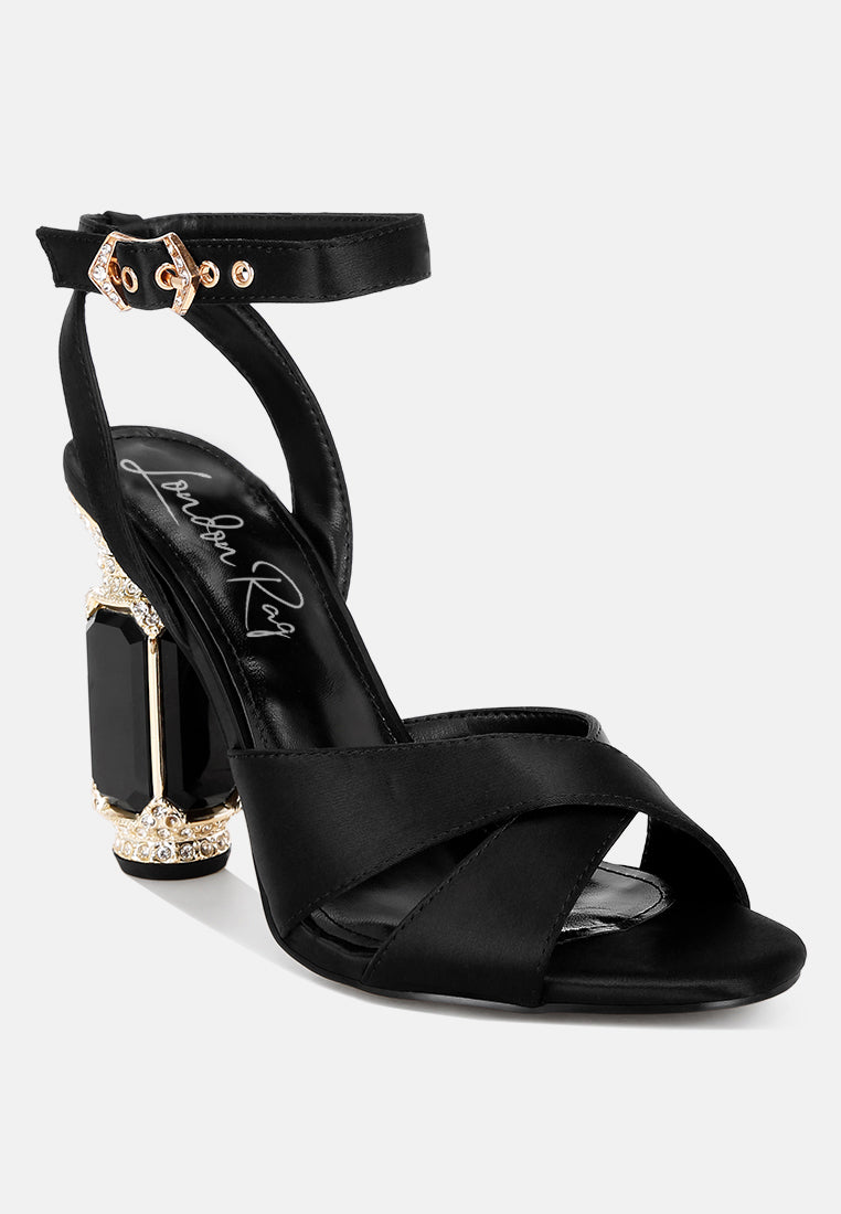 crystal & diamante pin buckle fantasy heels#color_black