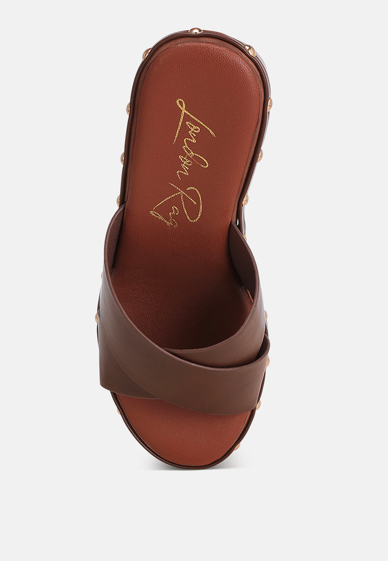 Ciriya Criss Cross Straps Wedge Heels#color_tan-smooth
