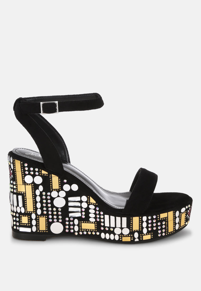 mosaic embellished wedge party sandals by ruw#color_black