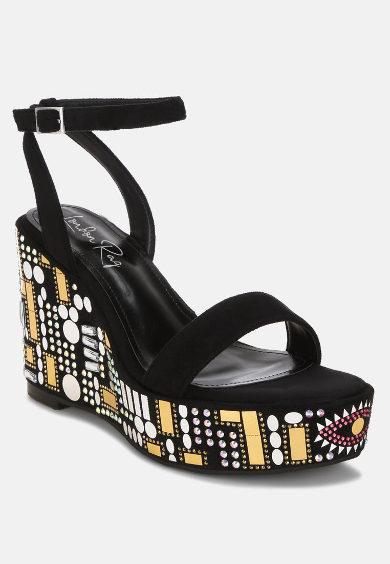 mosaic embellished wedge party sandals by ruw#color_black