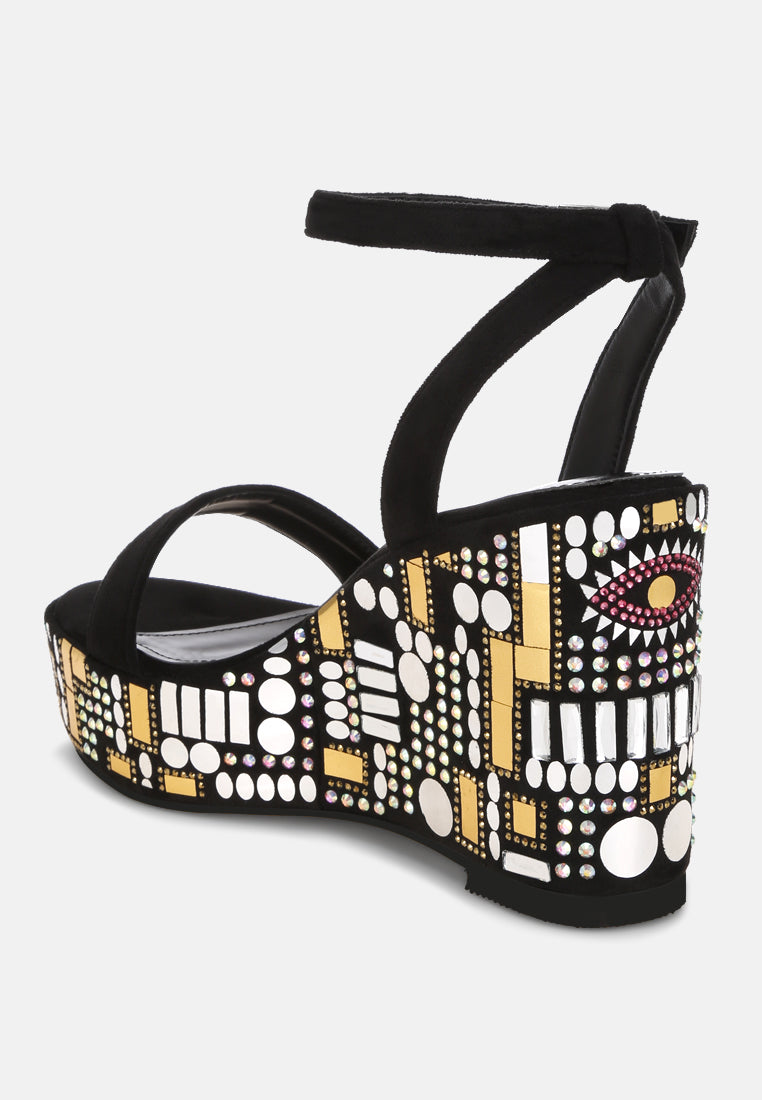 mosaic embellished wedge party sandals by ruw#color_black