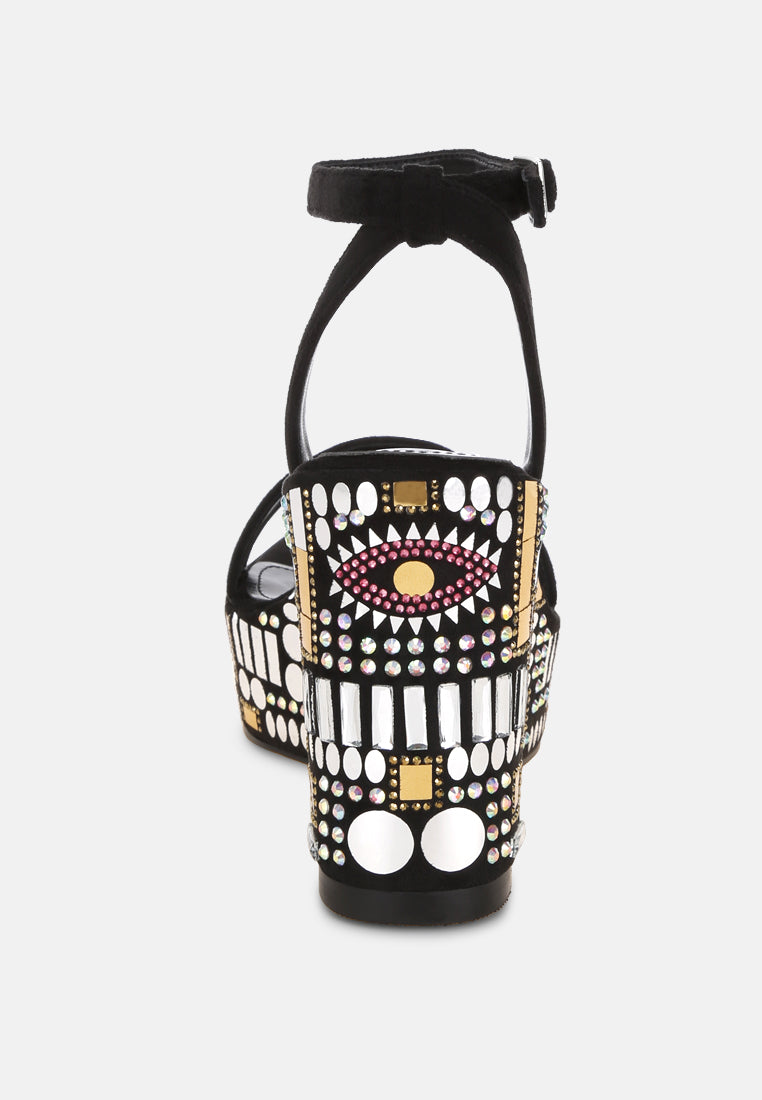 mosaic embellished wedge party sandals by ruw#color_black