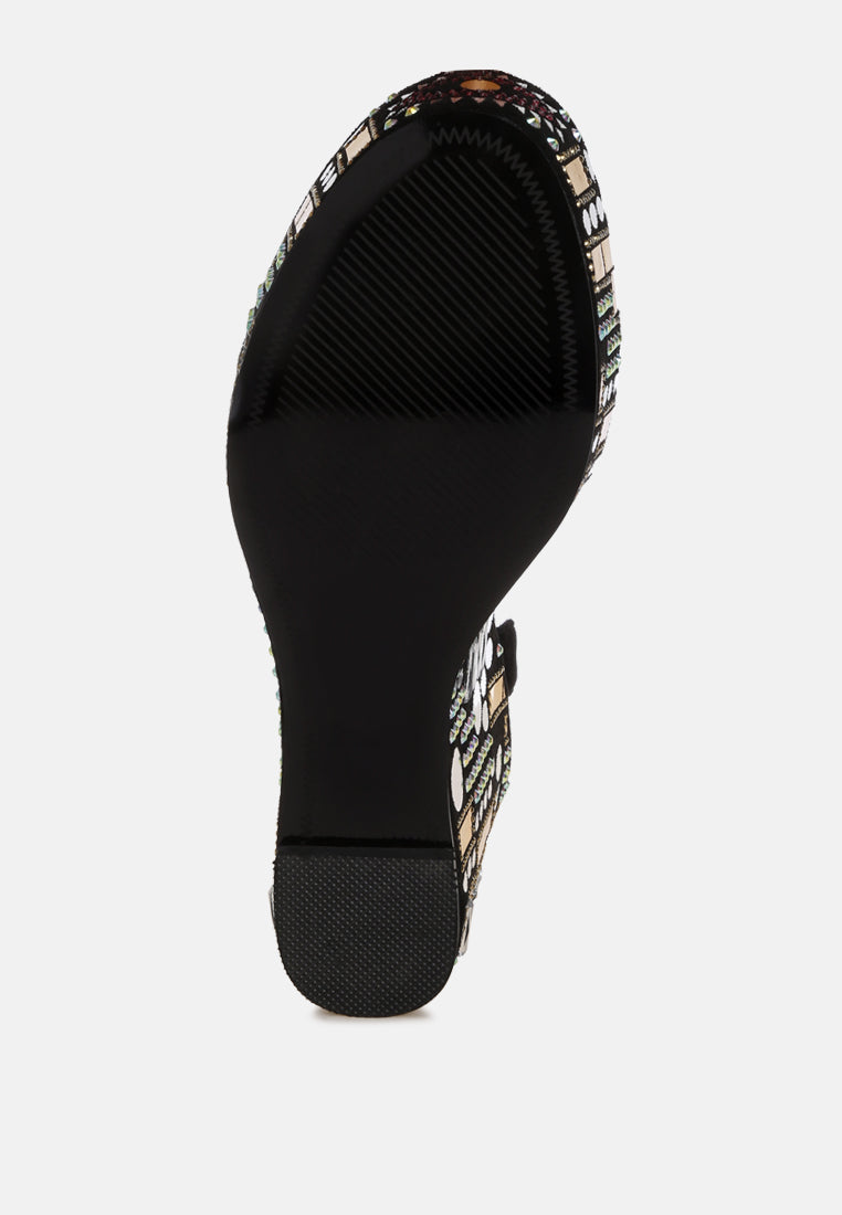 mosaic embellished wedge party sandals by ruw#color_black