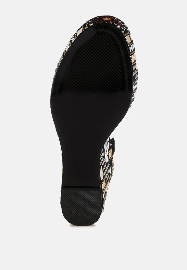 mosaic embellished wedge party sandals by ruw#color_black