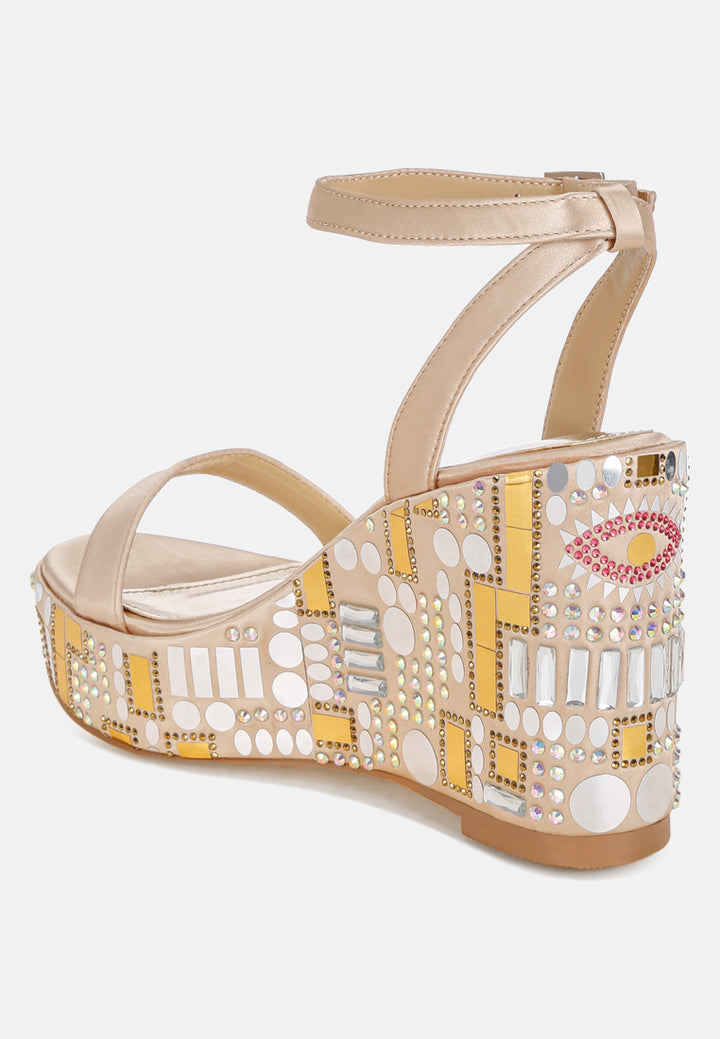 mosaic embellished wedge party sandals by ruw#color_gold