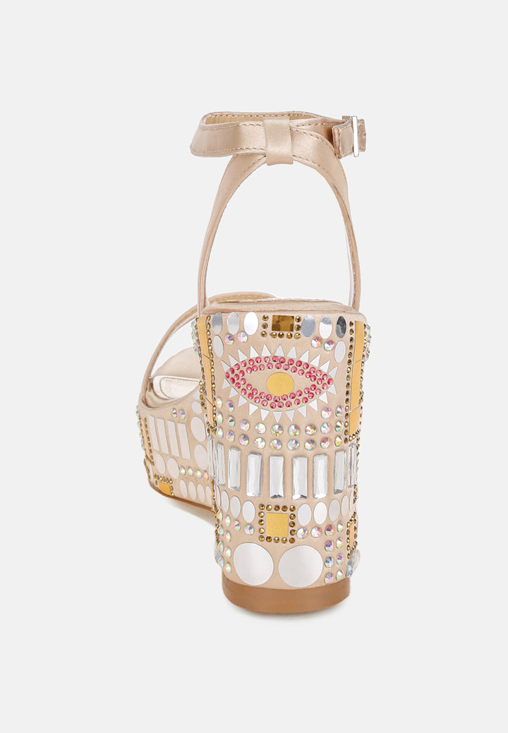 mosaic embellished wedge party sandals by ruw#color_gold