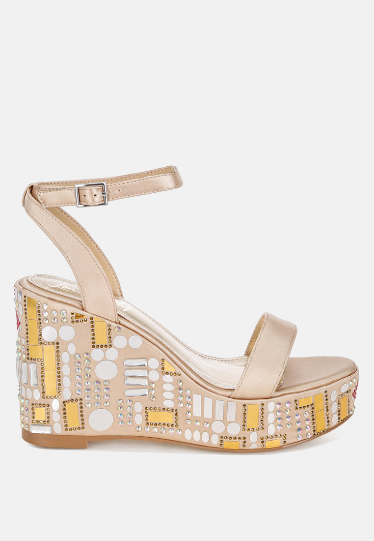 mosaic embellished wedge party sandals by ruw#color_gold