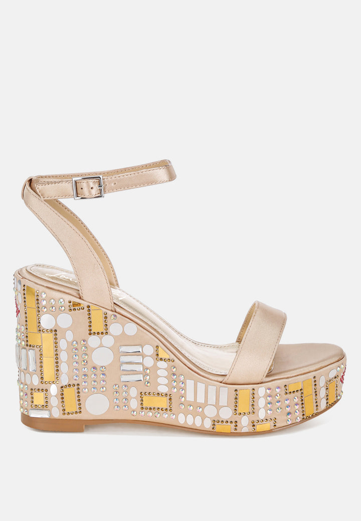 mosaic embellished wedge party sandals by ruw#color_gold