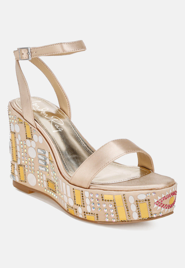 mosaic embellished wedge party sandals by ruw#color_gold