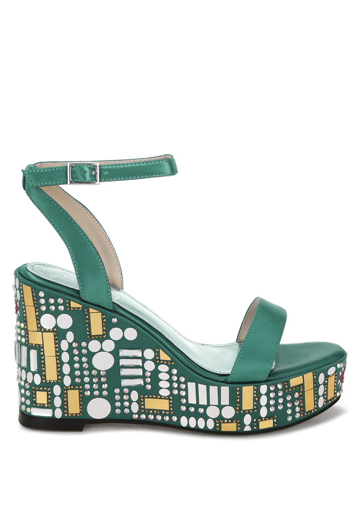 mosaic embellished wedge party sandals by ruw#color_green