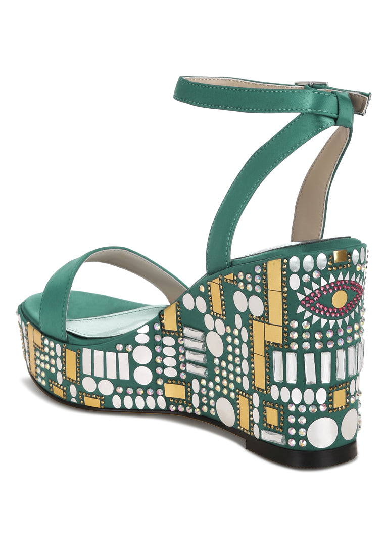 mosaic embellished wedge party sandals by ruw#color_green