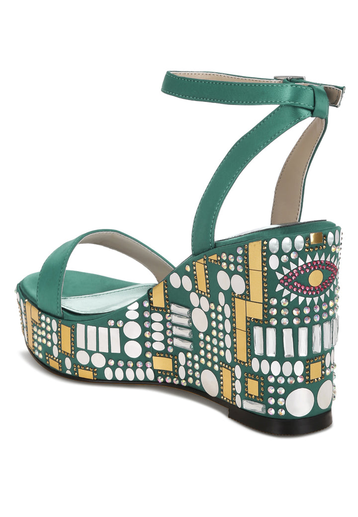 mosaic embellished wedge party sandals by ruw#color_green