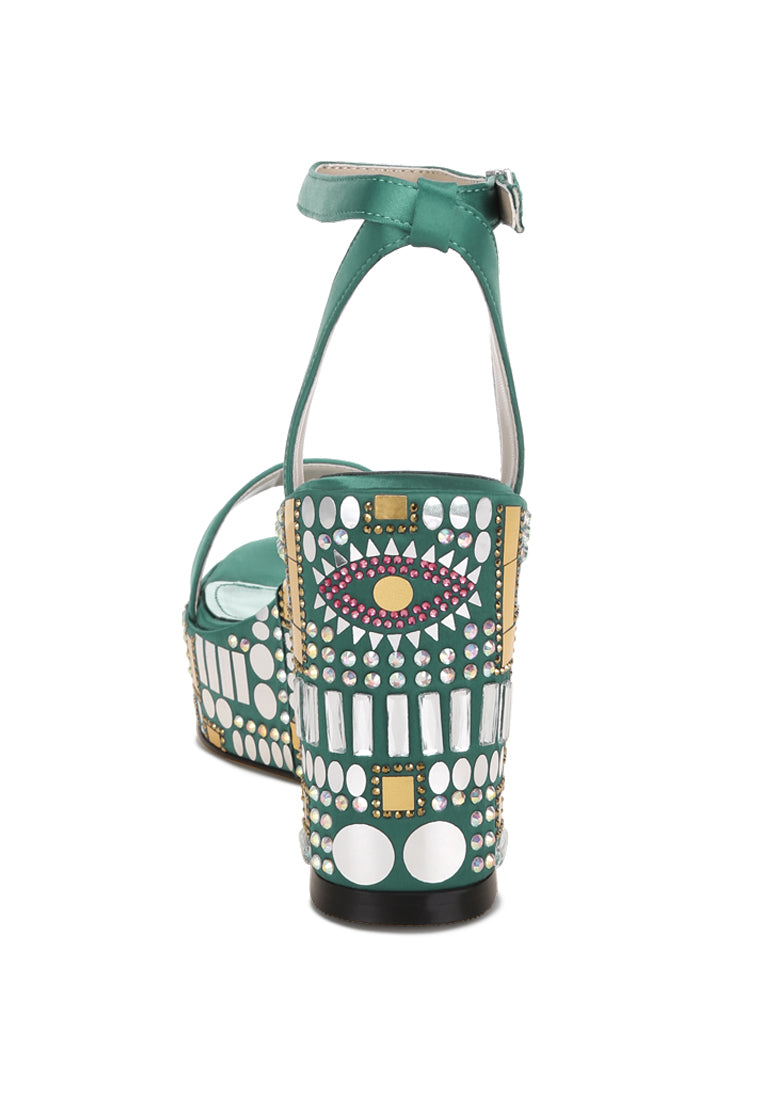 mosaic embellished wedge party sandals by ruw#color_green