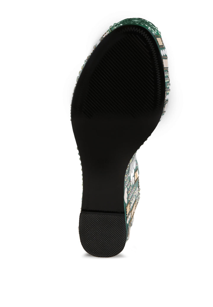 mosaic embellished wedge party sandals by ruw#color_green