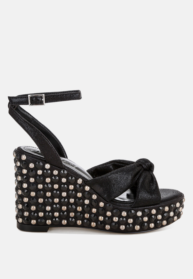 embellished wedge heel sandals by ruw#color_black-satin