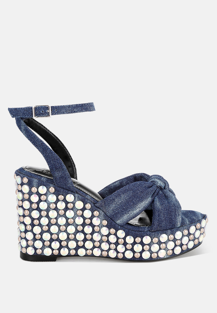 embellished wedge heel sandals by ruw#color_denim