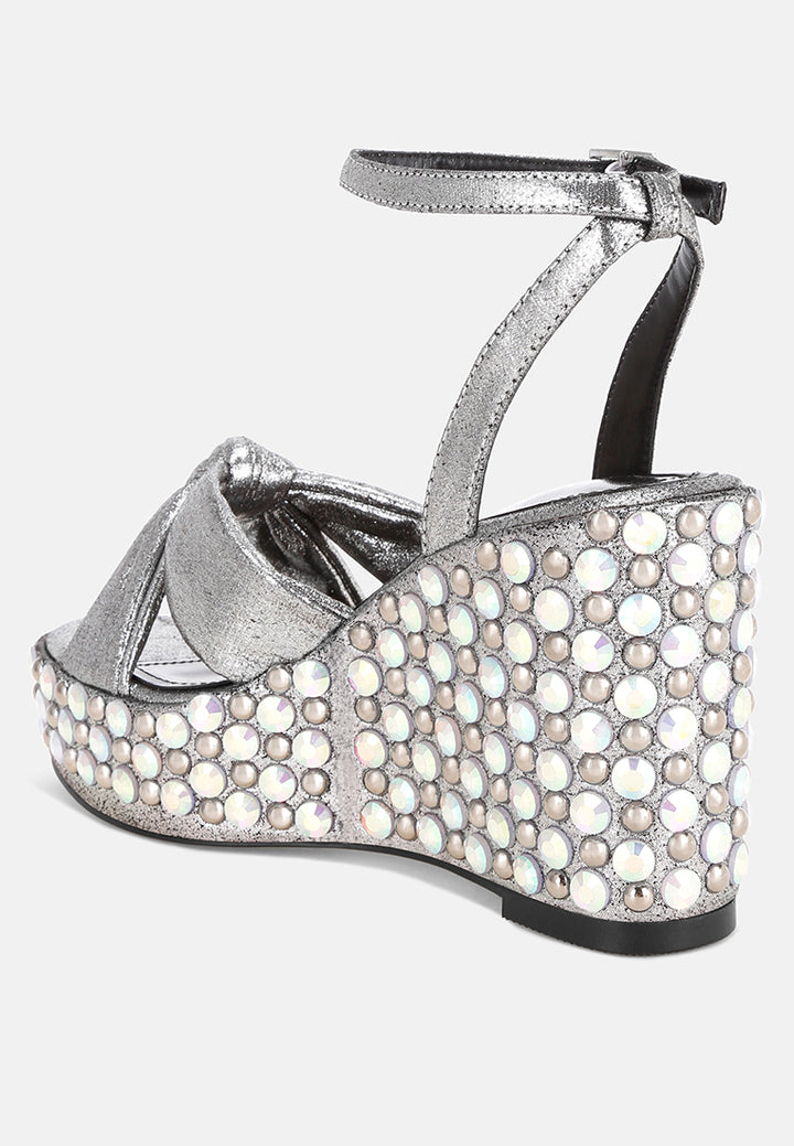 embellished wedge heel sandals by ruw#color_silver-satin