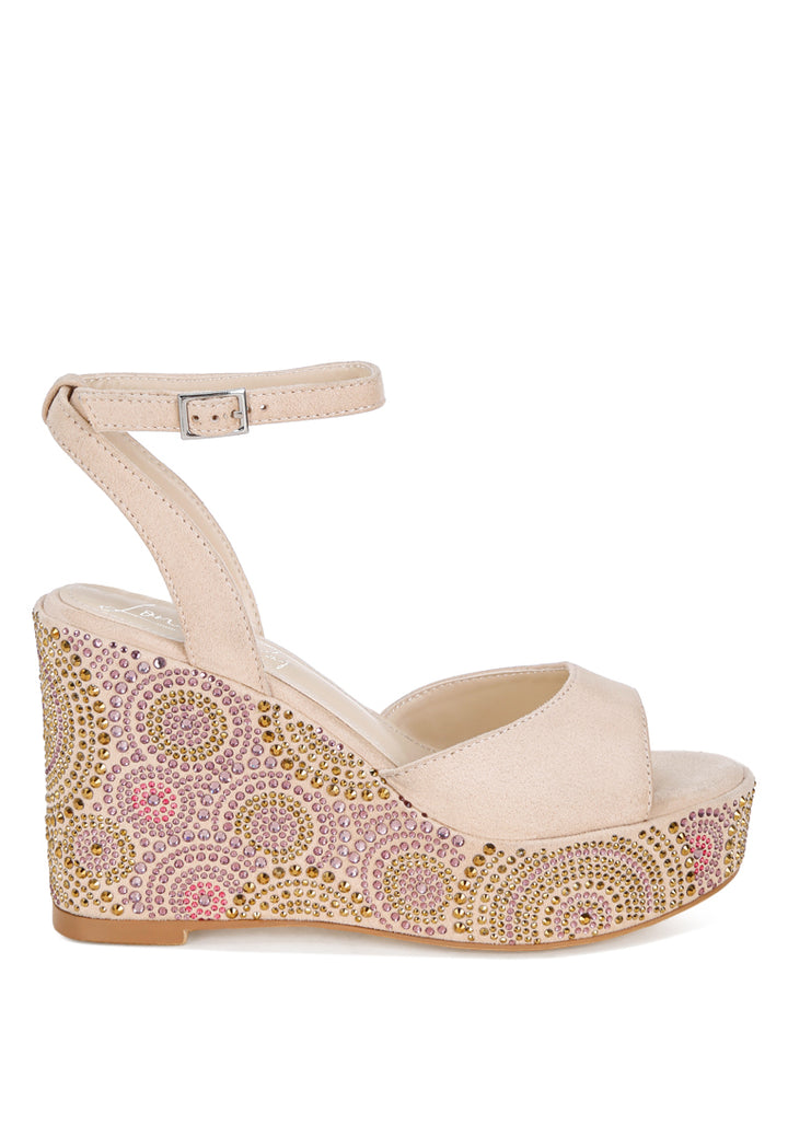geometric pattern embellised wedge heels by ruw#color_beige