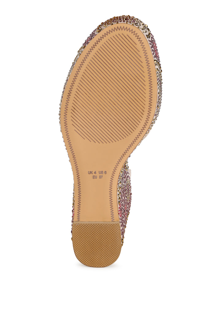 geometric pattern embellised wedge heels by ruw#color_beige