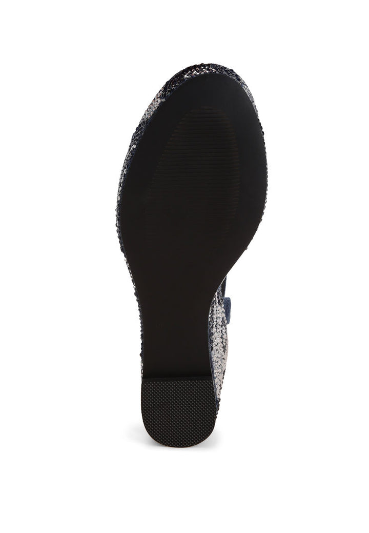 geometric pattern embellised wedge heels by ruw#color_denim