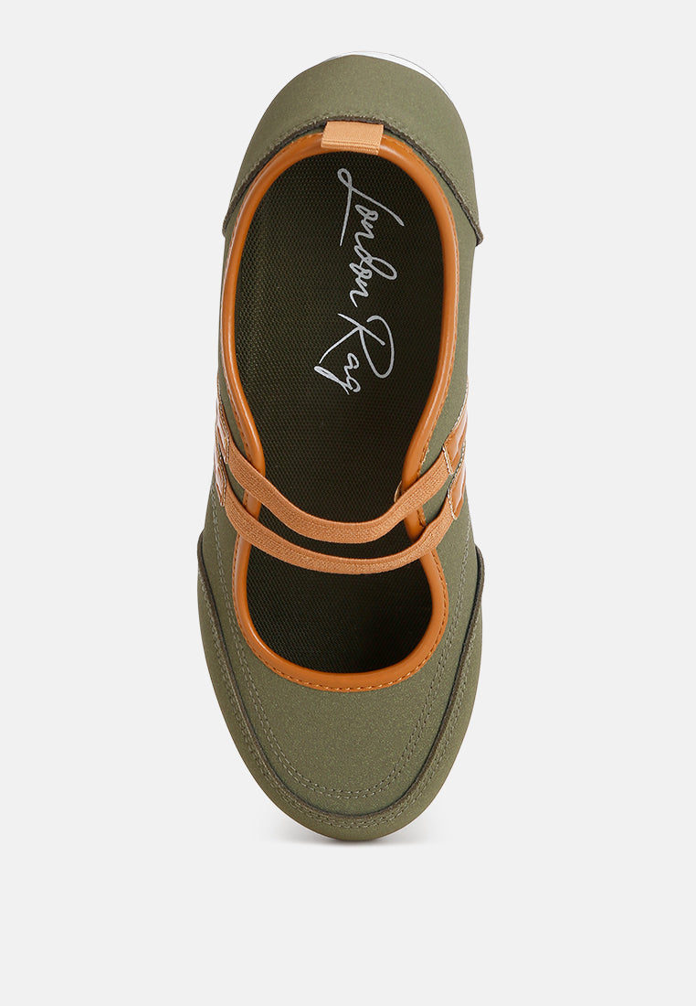 Sorin Elasticated Midfoot Strap Sneakers#color_olive-green-smooth