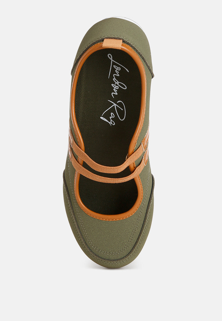 Sorin Elasticated Midfoot Strap Sneakers#color_olive-green-smooth