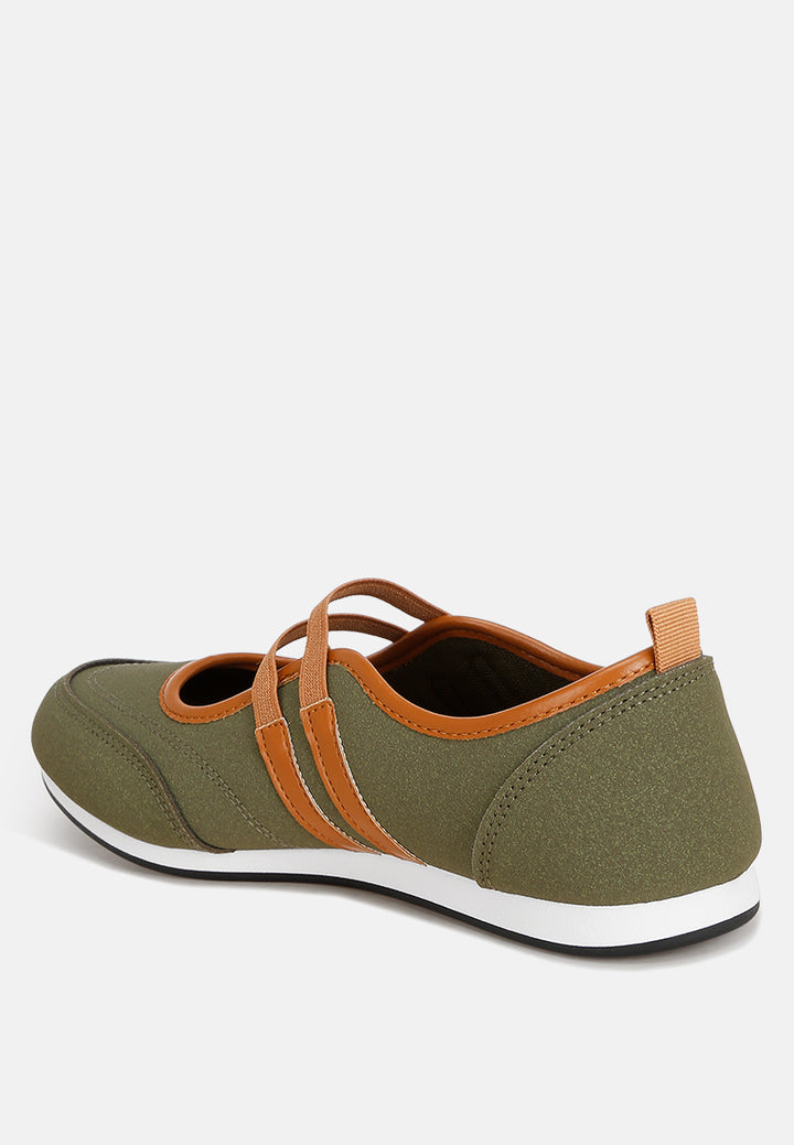 Sorin Elasticated Midfoot Strap Sneakers#color_olive-green-smooth