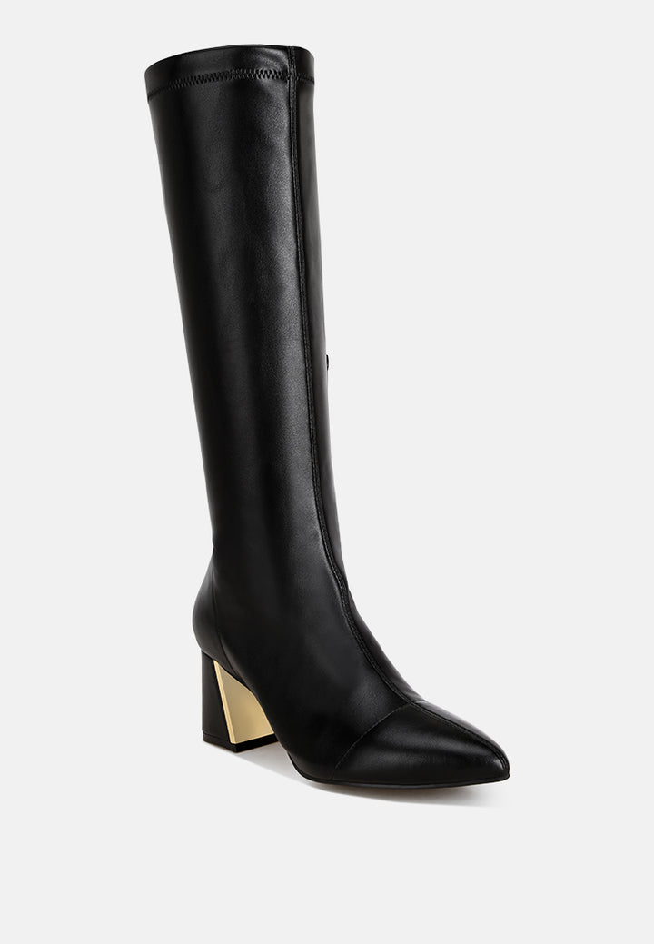 Free Form Stretchable Fit Block Heel Boots#color_black-smooth