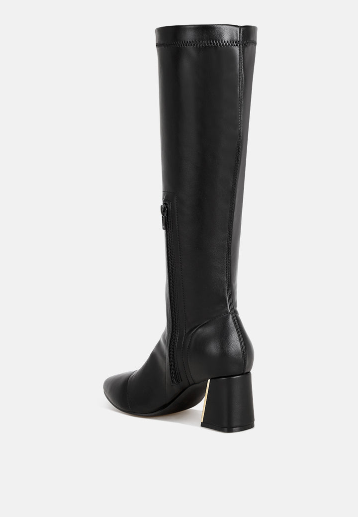 Free Form Stretchable Fit Block Heel Boots#color_black-smooth