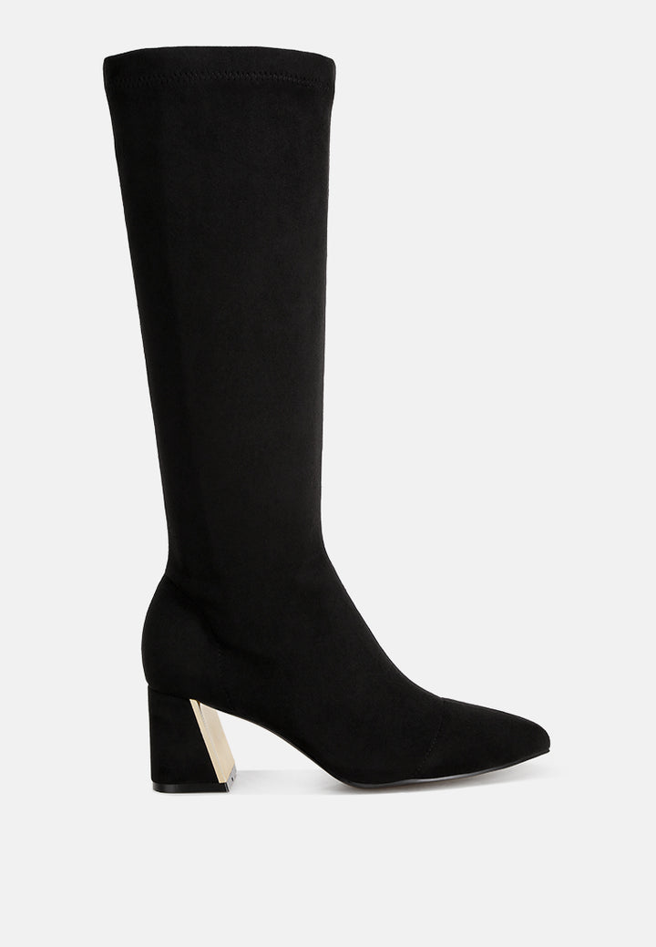 Free Form Stretchable Fit Block Heel Boots#color_black-suede