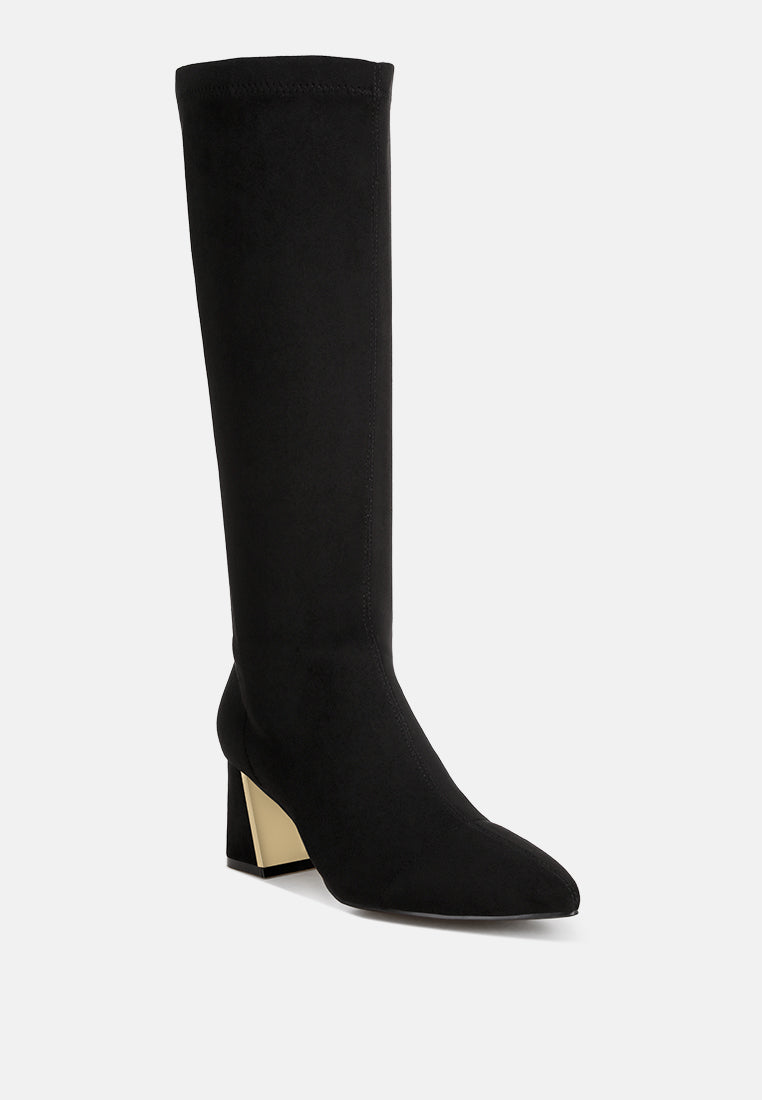 Free Form Stretchable Fit Block Heel Boots#color_black-suede