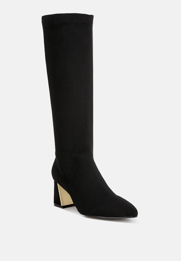 Free Form Stretchable Fit Block Heel Boots#color_black-suede