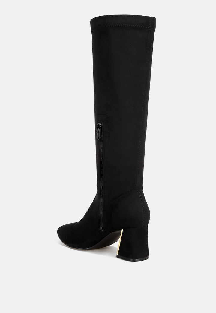 Free Form Stretchable Fit Block Heel Boots#color_black-suede