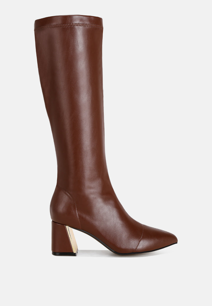 Free Form Stretchable Fit Block Heel Boots#color_brown-smooth
