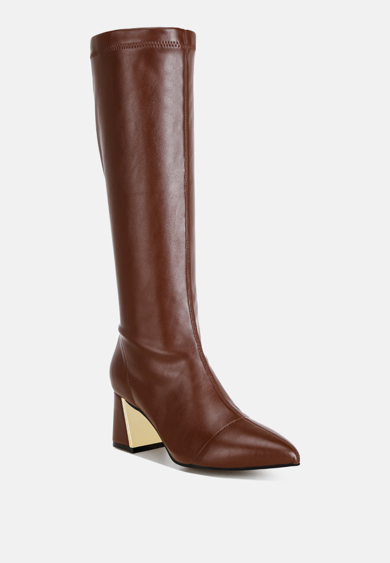 Free Form Stretchable Fit Block Heel Boots#color_brown-smooth
