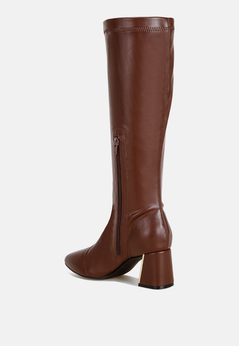 Free Form Stretchable Fit Block Heel Boots#color_brown-smooth