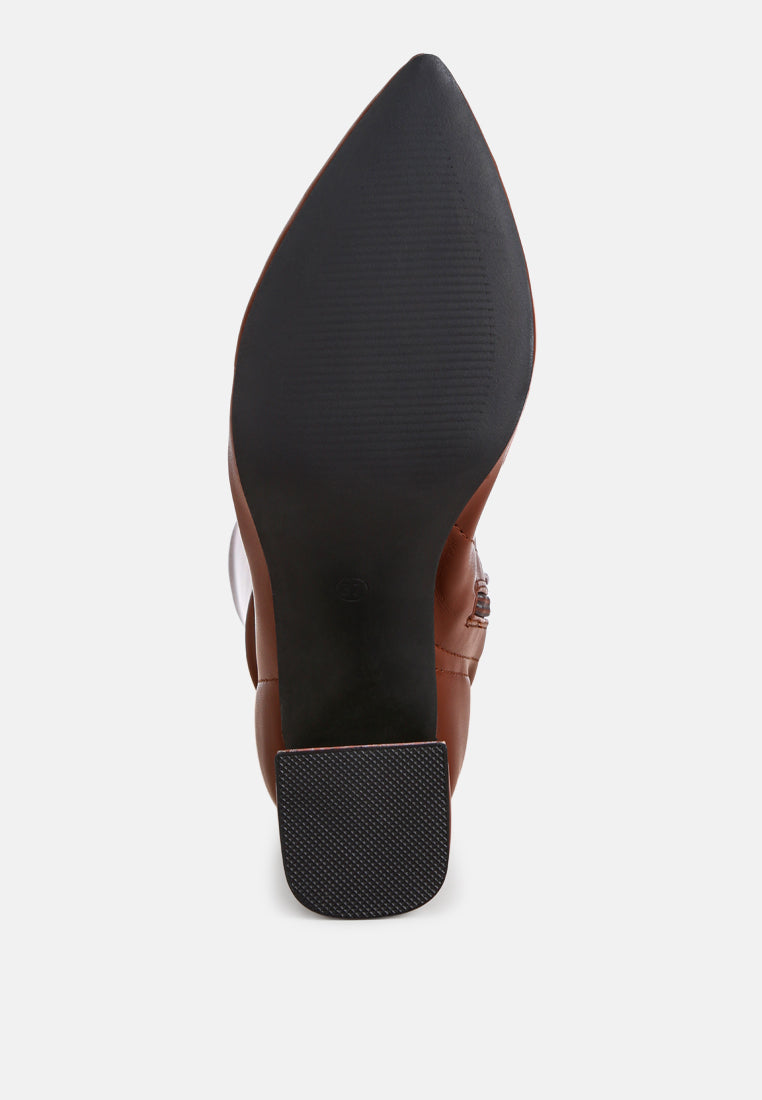 Free Form Stretchable Fit Block Heel Boots#color_brown-smooth