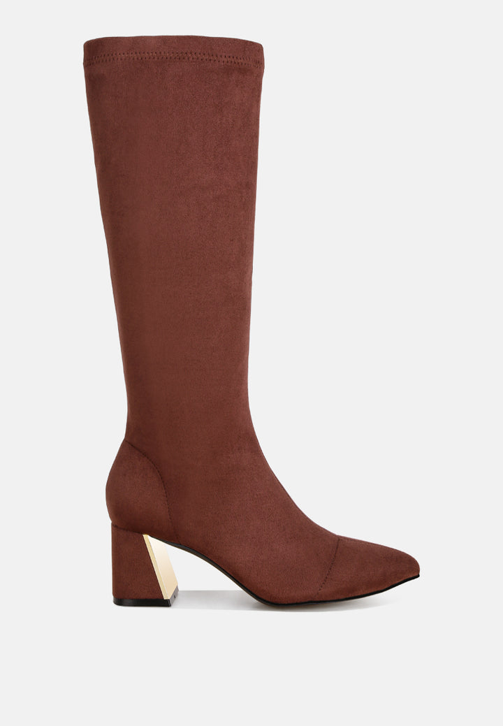 Free Form Stretchable Fit Block Heel Boots#color_brown-suede