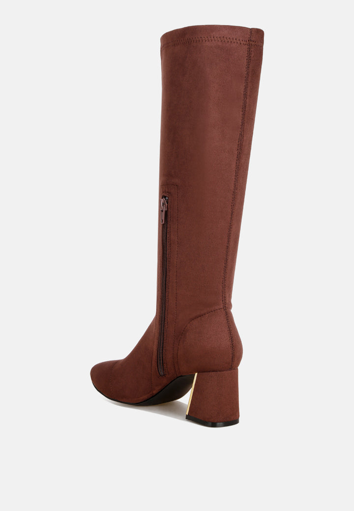 Free Form Stretchable Fit Block Heel Boots#color_brown-suede