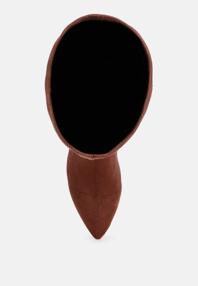 Free Form Stretchable Fit Block Heel Boots#color_brown-suede