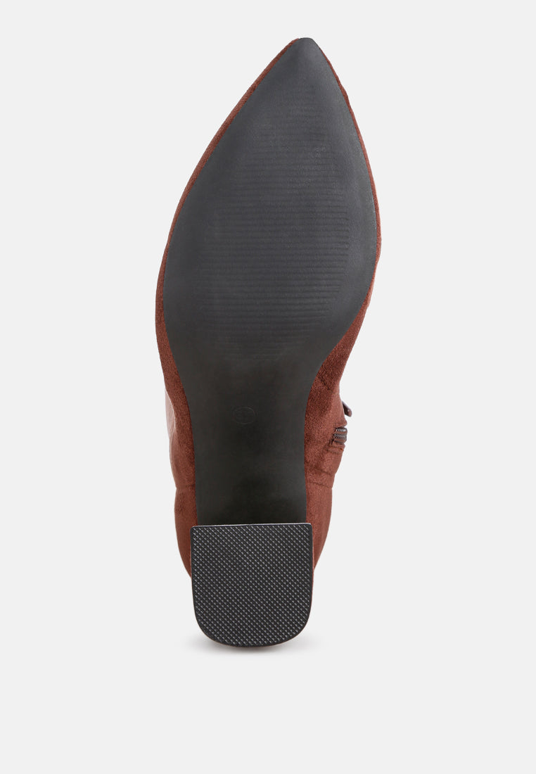 Free Form Stretchable Fit Block Heel Boots#color_brown-suede