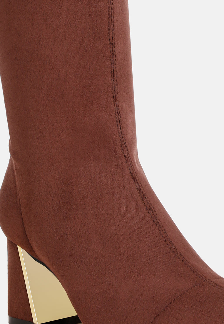 Free Form Stretchable Fit Block Heel Boots#color_brown-suede