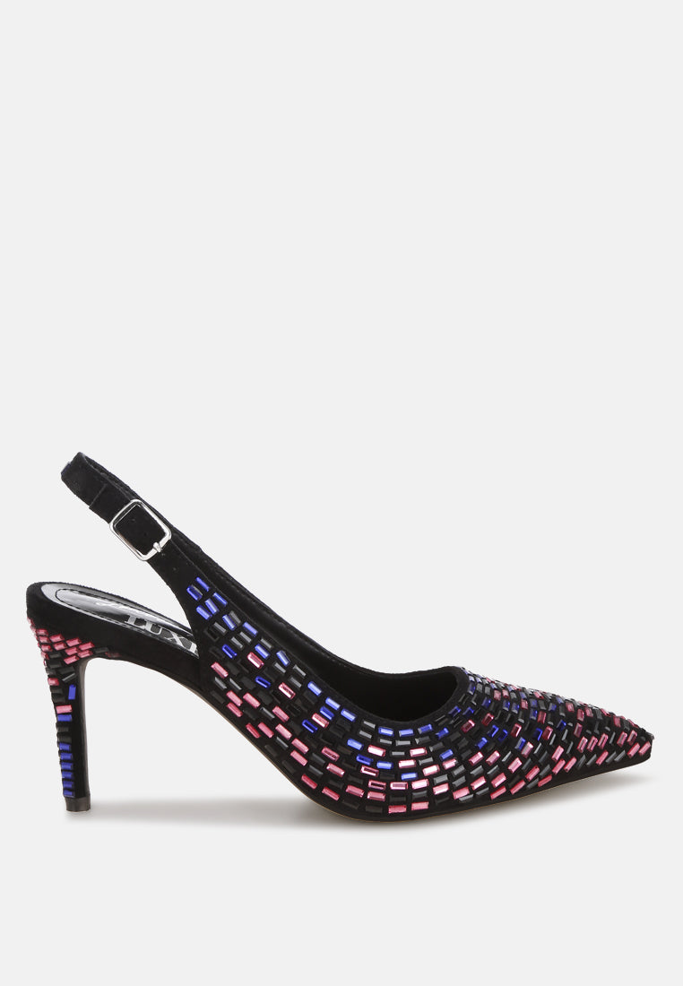 lutina rhinestones embellished slingback sandals#color_black-multi