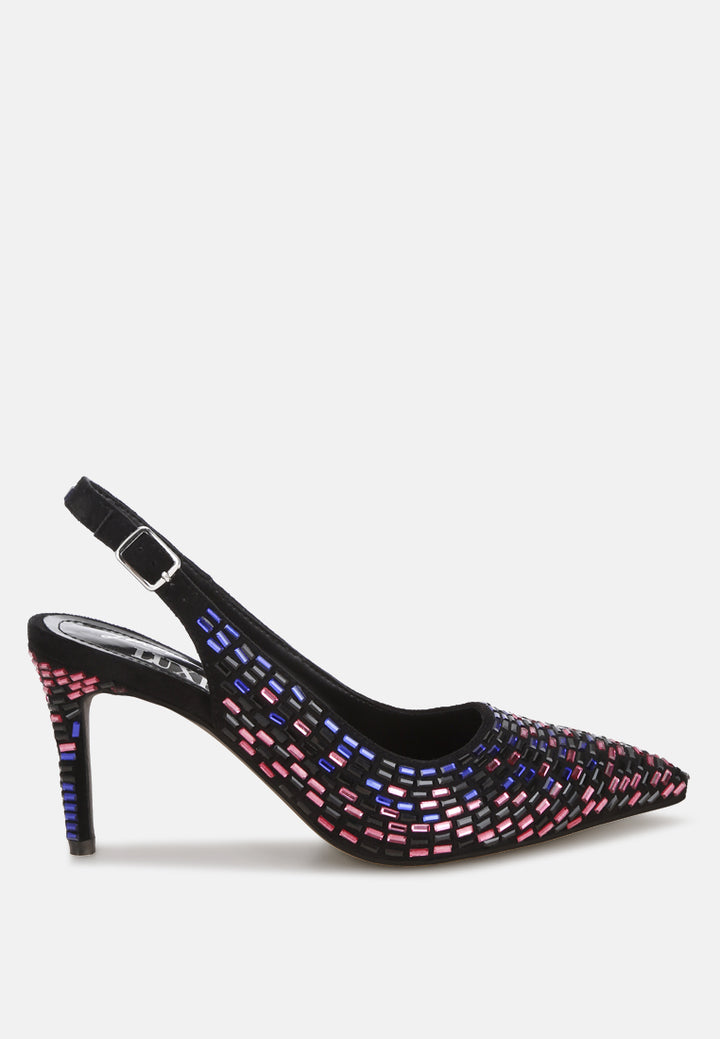 lutina rhinestones embellished slingback sandals#color_black-multi