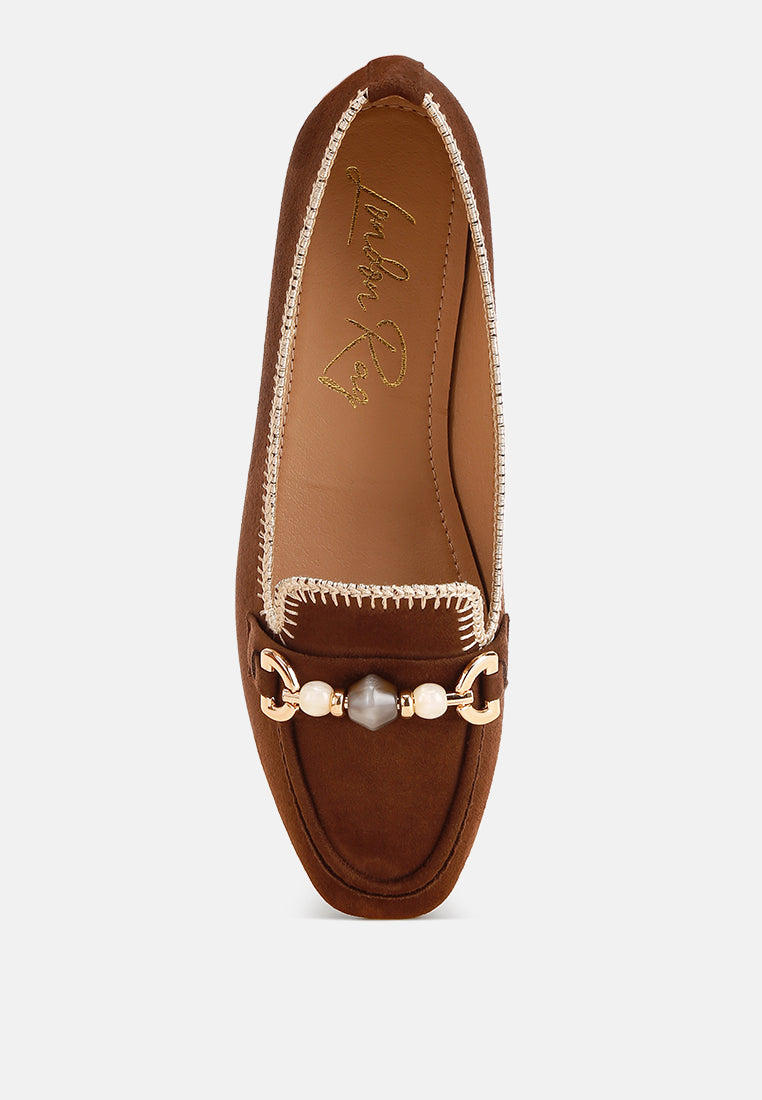 bead embellished ballet flats#color_brown