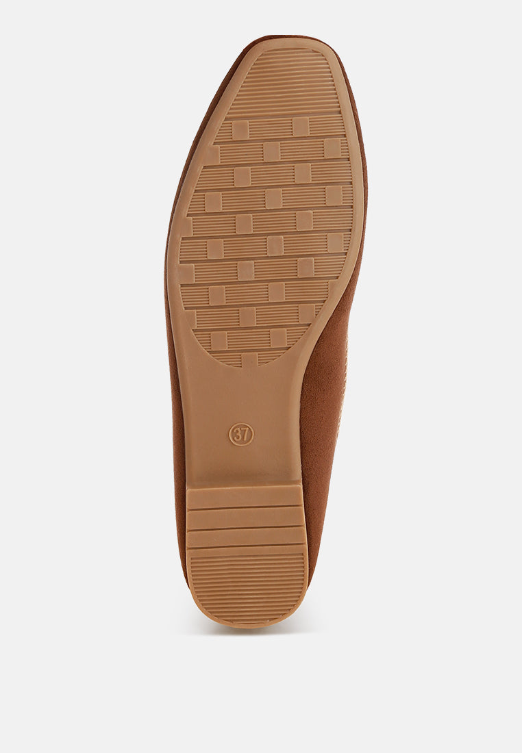 bead embellished ballet flats#color_brown