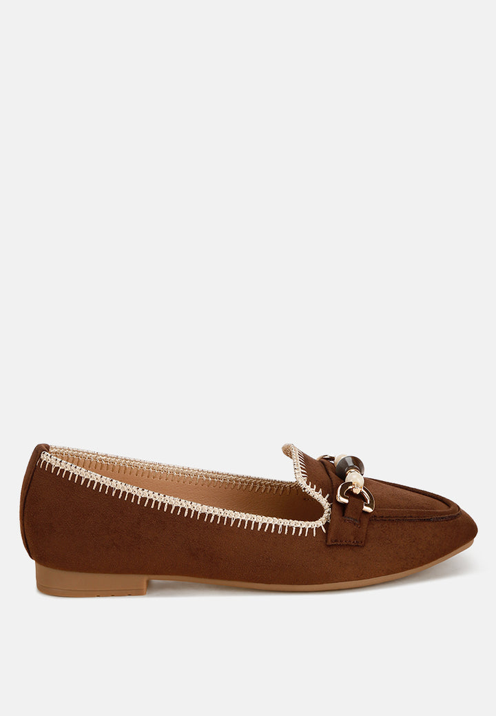 bead embellished ballet flats#color_brown