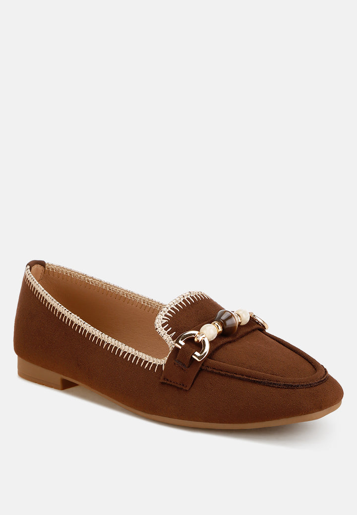 bead embellished ballet flats#color_brown