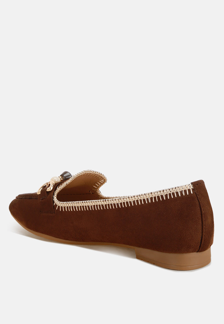 bead embellished ballet flats#color_brown